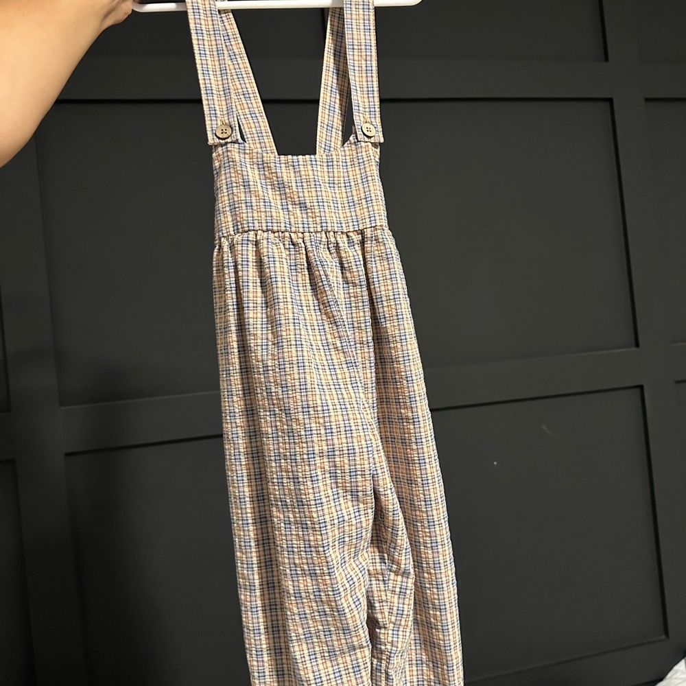 Zara Kids Plaid Jumpsuit in Blue and Tan